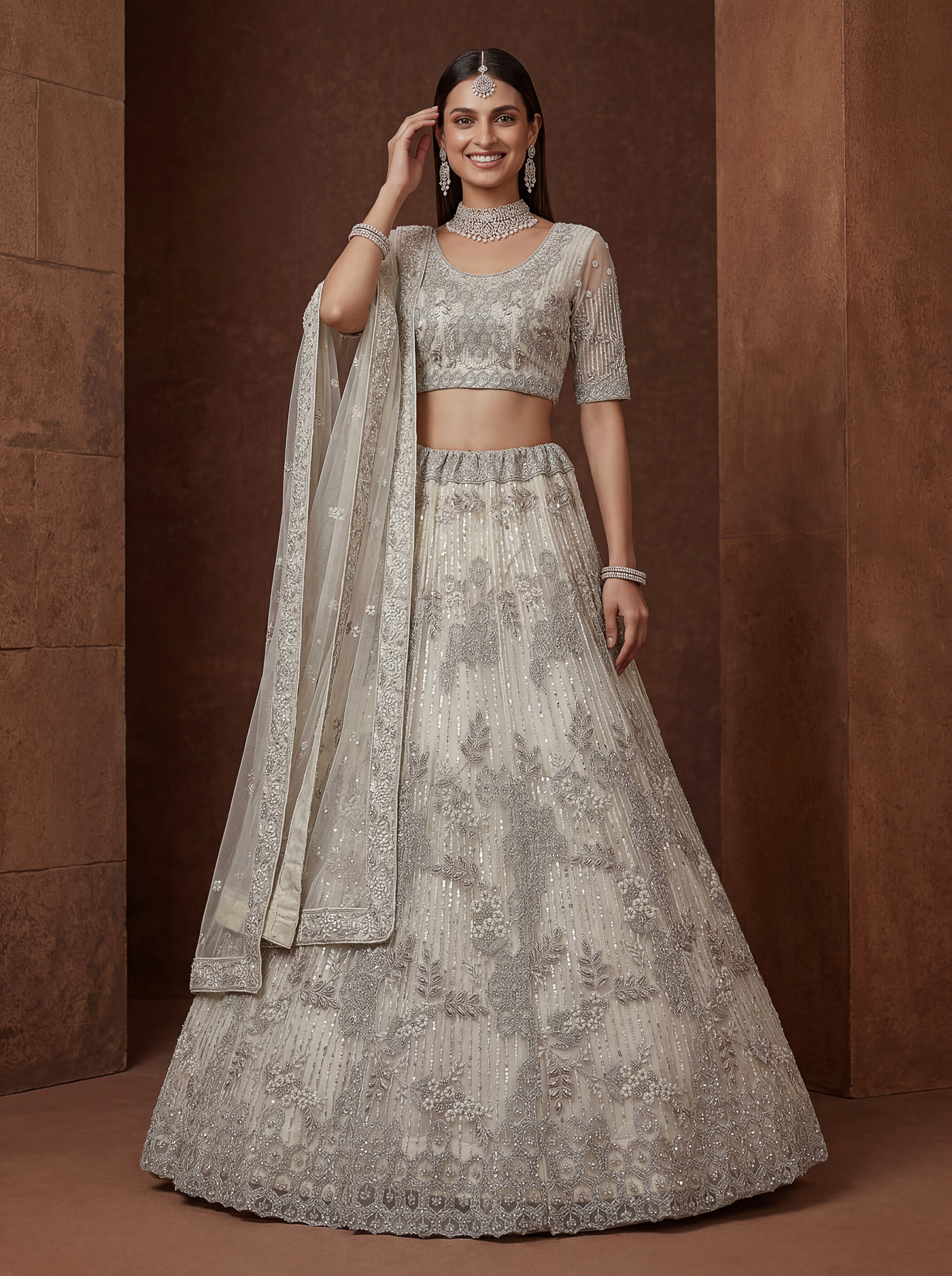 The Gulshan Lehenga Choli White | Vruxon